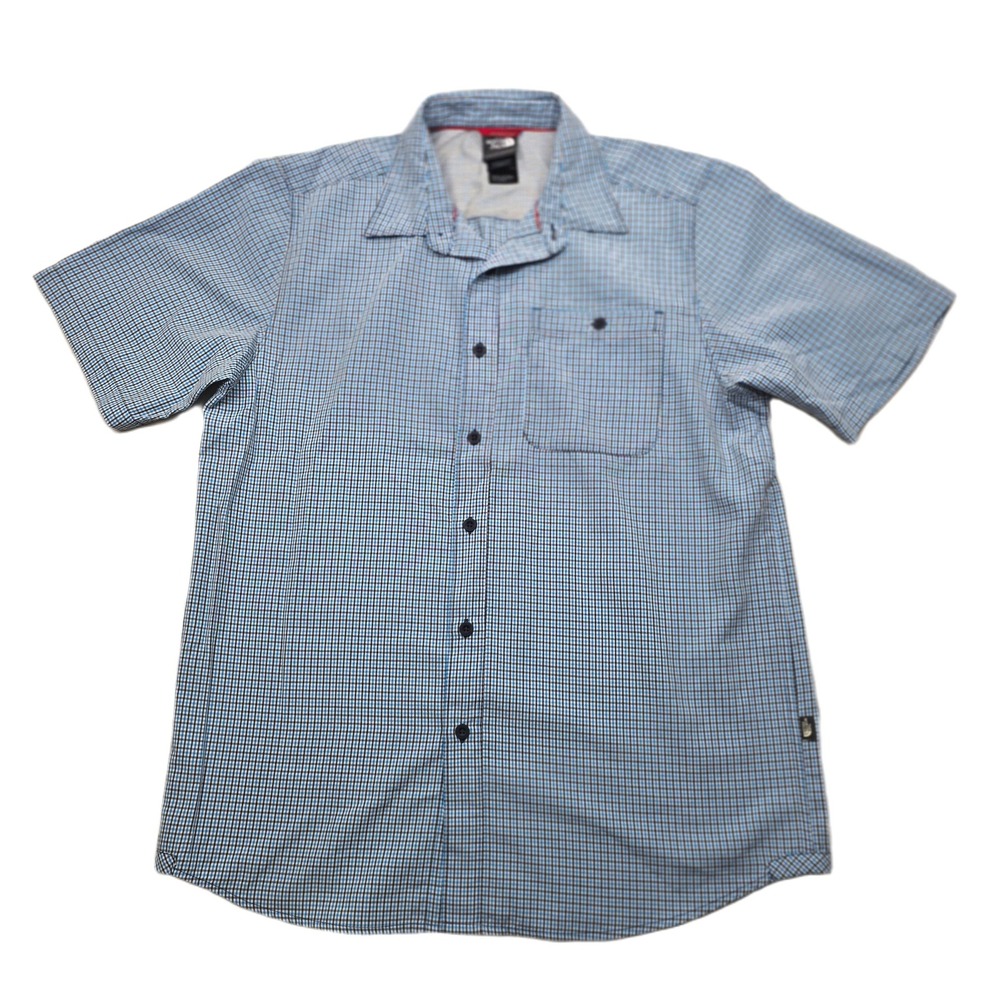 The North Face Short‎ Sleeve Shirt Mens Medium Blue Plaid Button Up